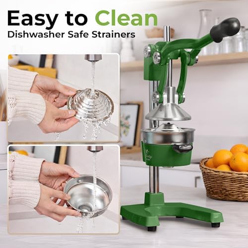 Zulay Kitchen Cast Iron Juicer - Heavy Duty Orange Juicer with Detachable Strainers for Easy Cleaning, Citrus Press for Citrus Fruits, Perfect for Bartenders, Juice Lovers & Health Enthusiasts