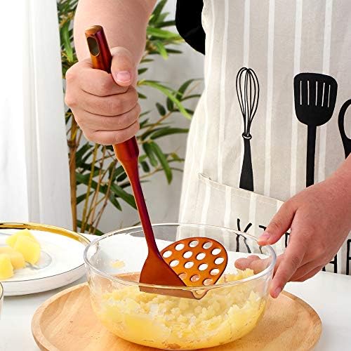 Stainless Steel Potato Masher for Non-Stick, Sturdy and Durable Whole Shaped Food Masher Hand Kitchen Aid, Avocado Masher Kitchen Tool Dishwasher Safe (11.4 in, Rainbow)