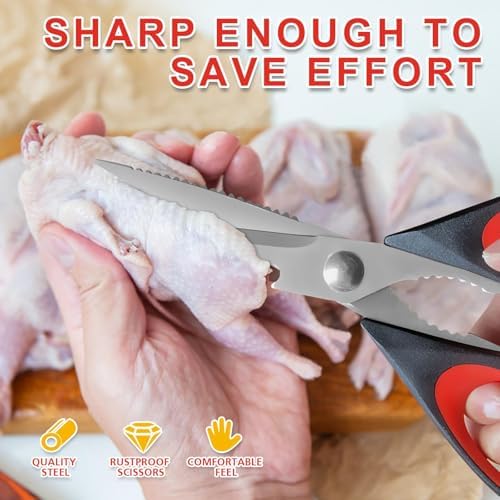 3 Pack Kitchen Scissors, Heavy Duty Kitchen Shears with Serrated Blade, Ergonomic Handle Poultry Shears, Stainless Steel Poultry Scissors For Turkey, Chicken, Thanksgiving, Christmas Day