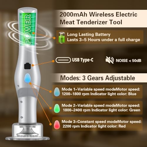 Electric Meat Tenderizer, Handheld Cordless Electric Heavy Duty Meat Tenderizer Hammer, 37 Stainless Steel Sharp Needles Kitchen Tenderizer for Steak, Beef, Chicken Chops, Pork Chops