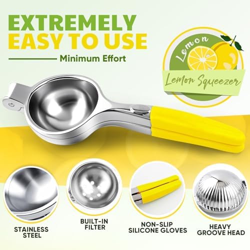 Lemon Squeezer Extra Large, Lemon Squeezer Juicer Stainless Steel, Heavy Duty Manual Citrus Juicer Hand Press, Kitchen Tools Lime Squeezer Bar Tool, Easy to Clean Metal Lemon Hand Press