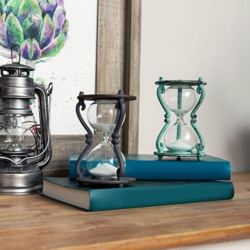 SOFFEE DESIGN Rustic 6-Minute Hourglass Sand Timer, Vintage Distressed Sand Clock, Rustic Sand Watch with White Sand, Antique Sandglass for Home, Kitchen, Office Decor, Turquoise