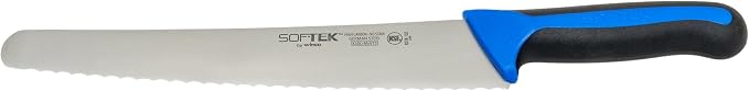 Winco Sof-Tek, 10" Wide Bread/Pastry Knife, Soft Grip Handle,Silver/Black/Blue