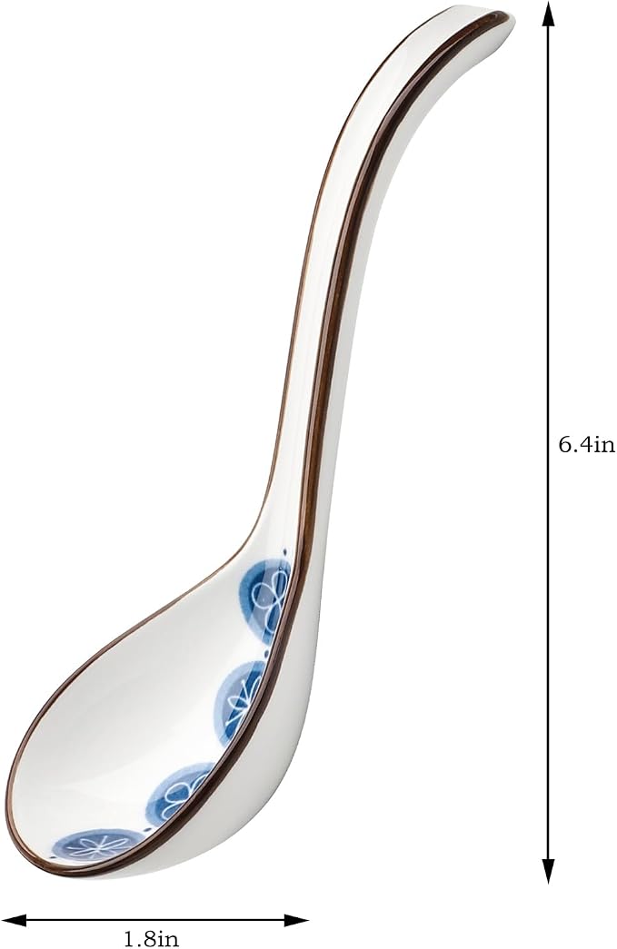 Ceramic Soup Spoons Set of 4 Porcelain Japanese Soup Spoon Long Handle Asian Soup Spoon Sets for Pho Ramen Noodles Wonton Dumpling Rice (Model 6#)