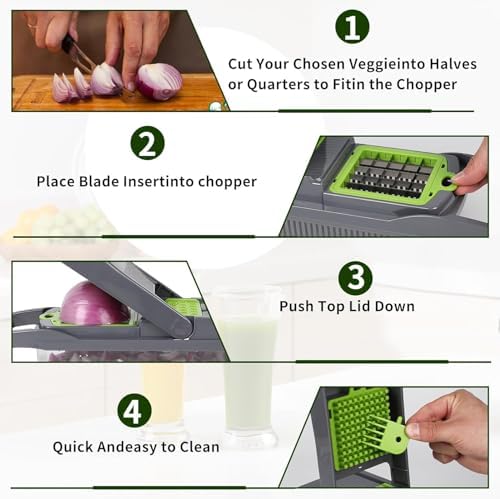 Pro-Series 16-in-1 Vegetable Chopper, Veggie Chopper, Food Chopper with Container, Vegetable Cutter Chopper & Spiralizer for Onion Salad (Grey, 16-piece set)