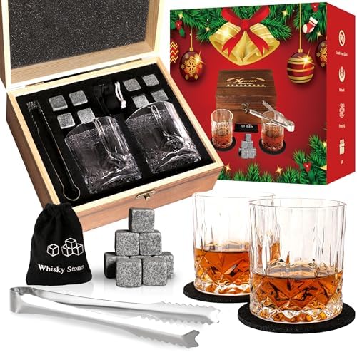 Xgunion Whiskey Stones Gift Set 2 Glasses 8 Granite Rocks with Tongs