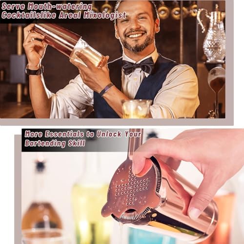 Mwellewm Boston Shaker Cocktail Set Bartender Kit, 12 Pcs Drink Shaker with Strainer Bartending Martini Shaker Tin with 18oz & 28oz Mixed Alcohol Shaker Stainless Steel Bar Tool for Beginner
