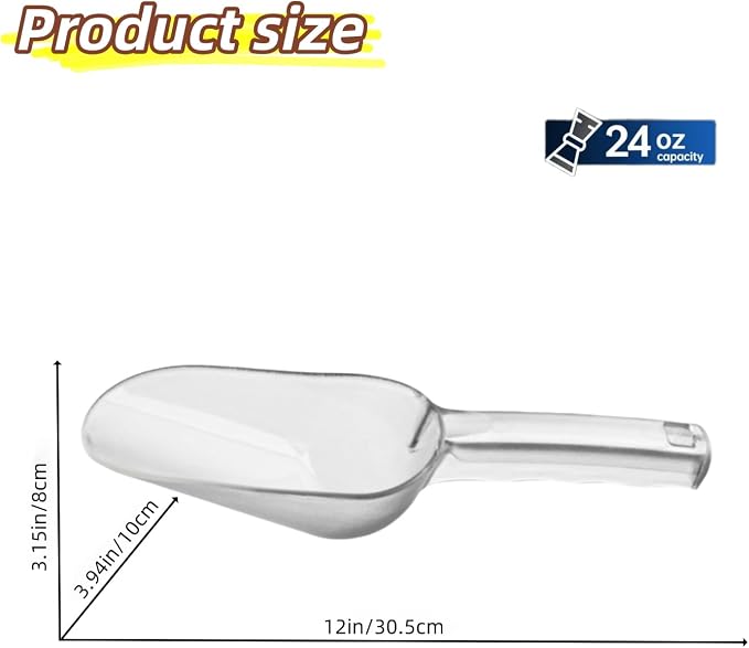 Plastic ice scoop for freezer,ice maker scoop,ice scoopers for ice bucket,Polycarbonate Utility Ice Scoop,24 Oz,Clear, Ergonomic Handle, Applicable to:Ice Maker,Ice Cream,Pets Food,Coffee Beans(1pcs)L