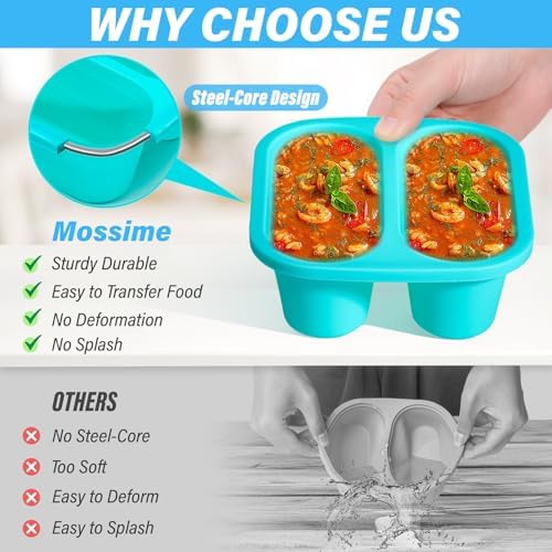 Mossime 1 Cup Silicone Soup Freezer Molds with Lids,Blue/Yellow, 4-Pack