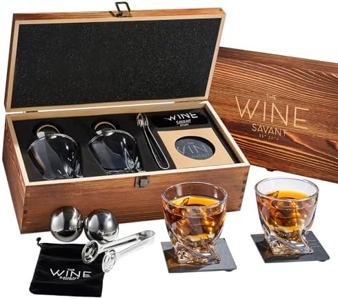 Whiskey Stones Gift Set - Whiskey Glass Set of - 2 King-Sized Chilling Stainless-Steel Whiskey Balls - Scotch Bourbon Box Set - Best Drinking Gifts - Men Dad Husband Birthday Party Present