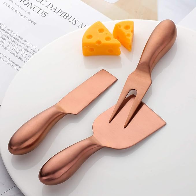 Cheese Knife Set，Stainless Steel Cheese Tool，Ergonomic Design&Easy To Use， for Birthday/Parties/Wedding/Bridal Shower/Housewarming and Anniversary (rose gold)