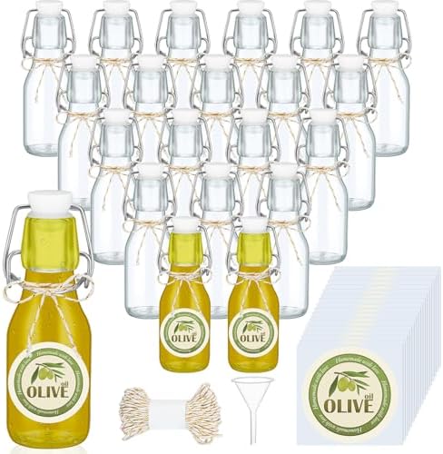 Queekay 20 Pack Mini Swing Top Glass Bottles with Labels