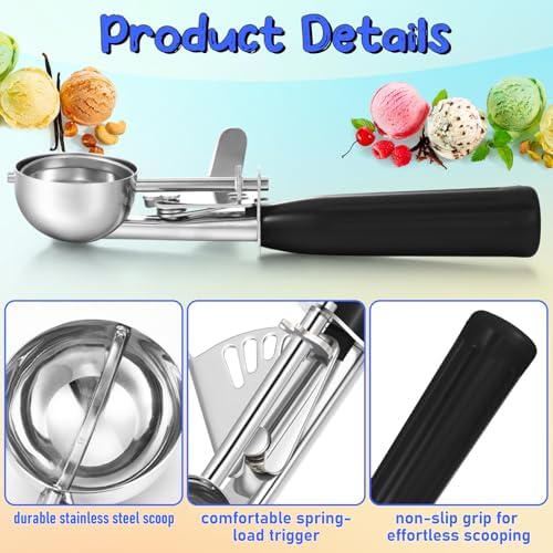Reallnaive 8 Pcs Ice Cream Scooper with Trigger, 1 oz, Black