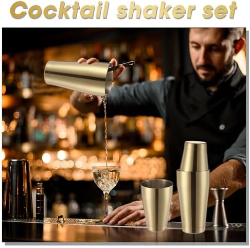 Sabary 6 Pcs Shakers Bartending Boston Cocktail Shaker, Sanding Gold