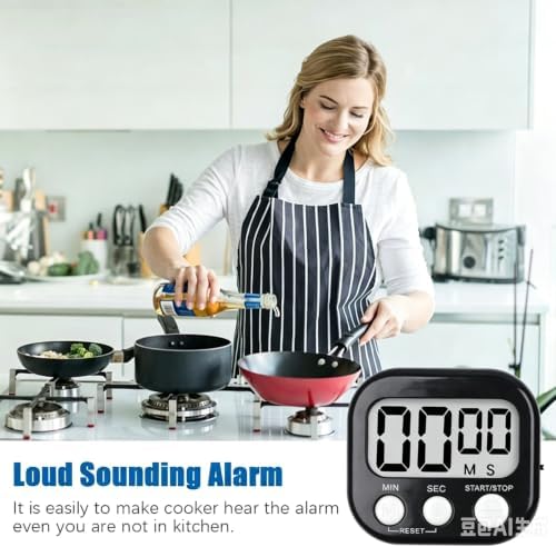 12 Pack Digital Kitchen Timer Large LCD Display Loud Alarm Strong Magnetic Stand, Minute Seconds Count Up Countdown and Simple Operation Timers for Cooking, Bathroom, Kids, Teacher, Classroom - Black