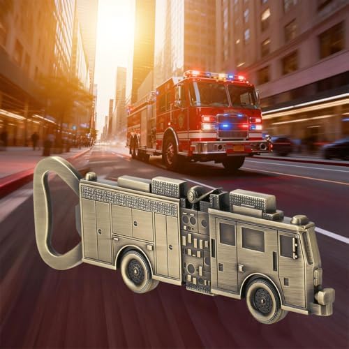 Zinc Alloy Fire Truck Bottle Opener - No Ladder Version, Beer Bottle Opener with Gift Bag, Creative Bar Accessories, Man Cave Decor, Bottle Opener Set Gift for Men Women Firefighters, Bronze