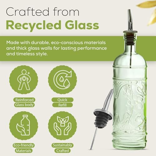 COURONNE CO. Olive Oil Dispenser Bottle with Pour Spouts, Aqua Blue