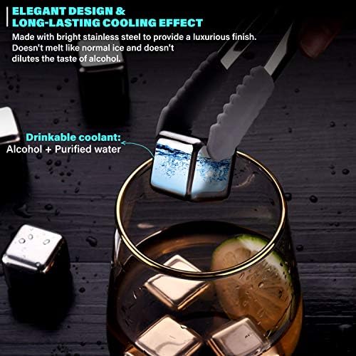 Personalized 8 PCS Food Grade Stainless Steel Ice Cubes High Cooling Technology Whiskey Stones Gift Set with Tong-Reusable Ice Cubes Best Man Gift