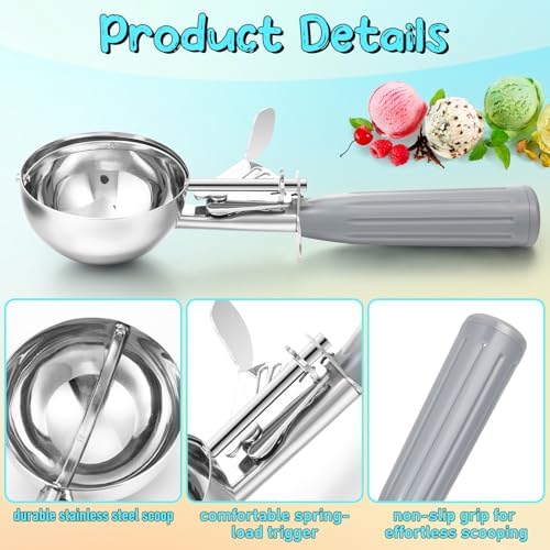Reallnaive 3 Pcs Ice Cream Scooper with Trigger, 4+2+1 oz, 3 Colors