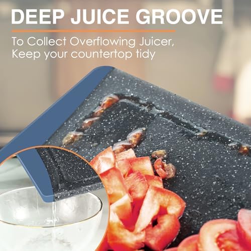 Extra Large Cutting Boards, Plastic Cutting Boards for Kitchen (Set of 3) Cutting Board Set Dishwasher Chopping Board with Juice Grooves Easy-Grip Handles, Prussian Blue, Empune