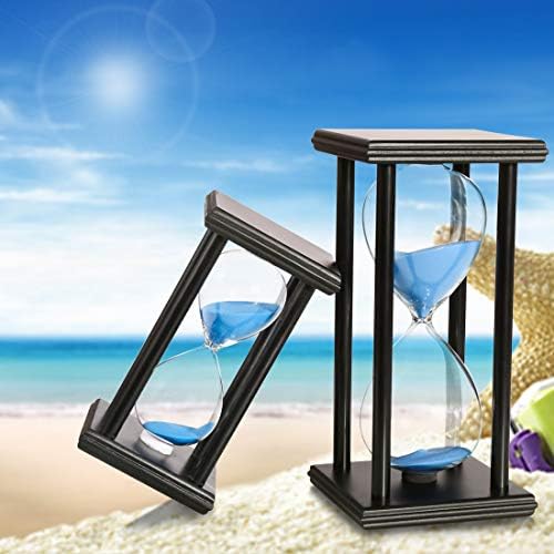 Lodunsyr Sandglass 60 Minutes Timer Hourglass 1 Hour for Ornament Decoration Xmas New Year Birthday Tea Coffee Table Book Shelf School Game Wooden Frame Sand Timer Blue