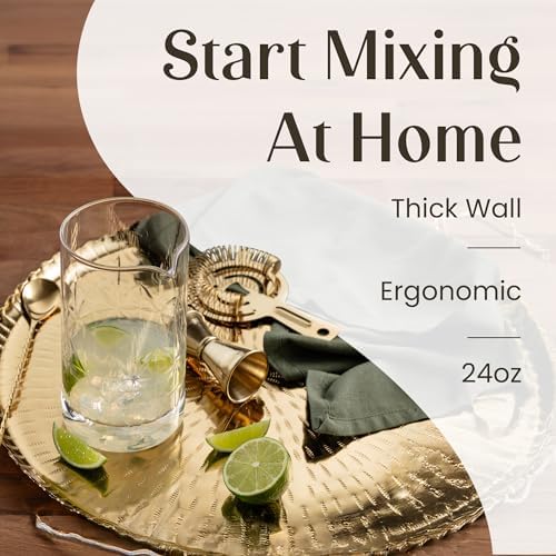Mixology & Craft 24oz Crystal Cocktail Mixing Glass – Lead-Free Clarity, Stable Weighted Base, Specialty Bar Tool for Martinis, Negronis, Old Fashioned, Home Bar Displays, Entertaining and Gift Giving