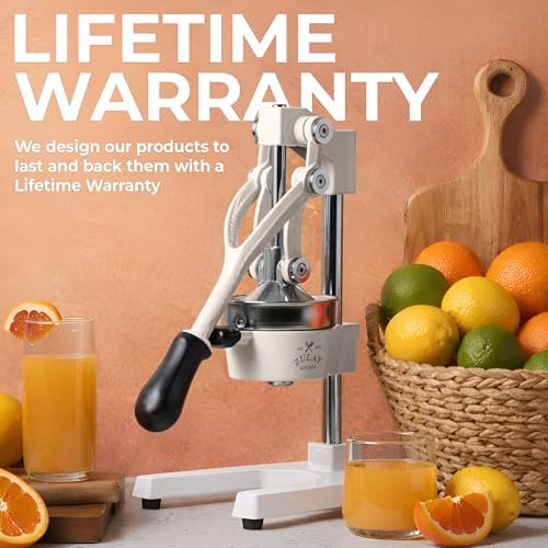 Zulay Kitchen Cast Iron Juicer - Heavy Duty Orange Juicer with Detachable Strainers for Easy Cleaning, Citrus Press for Citrus Fruits, Perfect for Bartenders, Juice Lovers & Health Enthusiasts