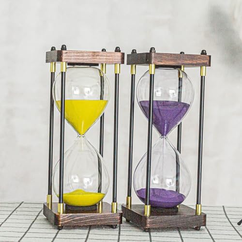 Large Sand Timer, Hourglass Timer 60 Minutes,Vintage Wooden Hour Glass Timer,Modern Home Kitchen Office Decoration (Gold)