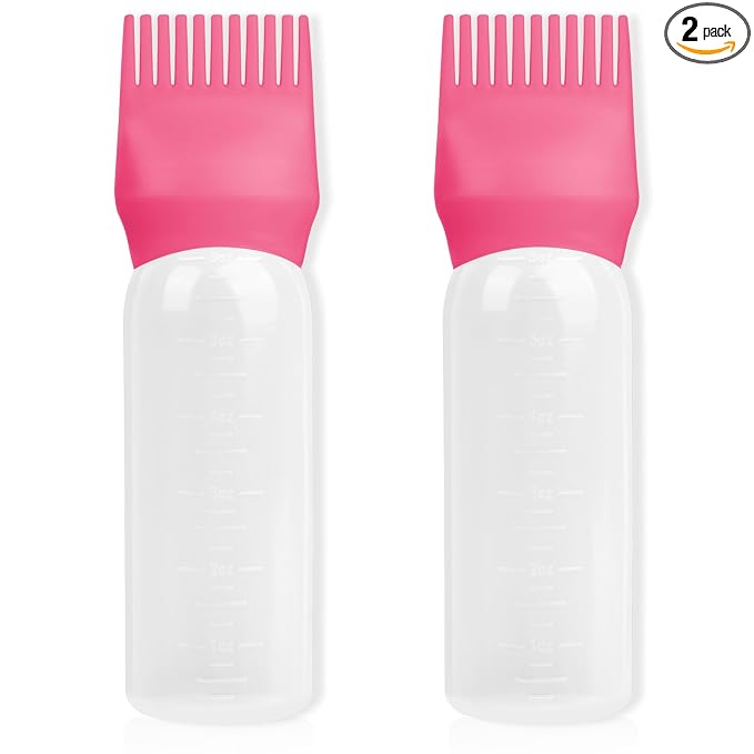 2 Pack Root Comb Applicator Bottle Tools 6 Ounce, Hair Oil Applicator Bottle with Hair Oil Dispenser Root Comb Brush for Scalp Oil Hair Oiling Applicator -Dark Pink