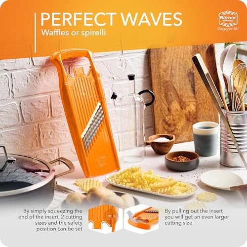 Börner by Reston Lloyd Wave-Waffle Power Line • Crinkle Cut/Spirelli Vegetable Slicer • Slicer for Wave Waffle Cut Style • Multiple Thickness Options • Made in Germany, Orange