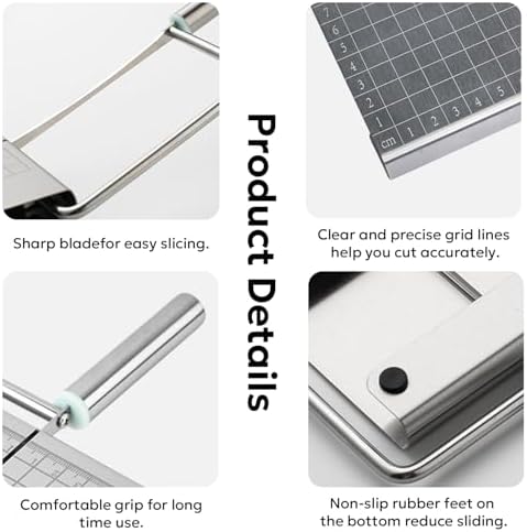 Stainless Steel Cheese Slicer with Measuring Grid – Multipurpose Butter & Sausage Cutter, Sharp Wire Blade for Block Cheese, Easy Clean Kitchen Gadget