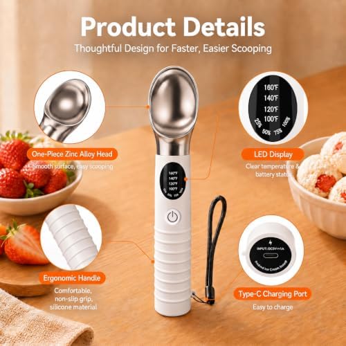 Heated Ice Cream Scoop with Removable Dishwasher Safe Head