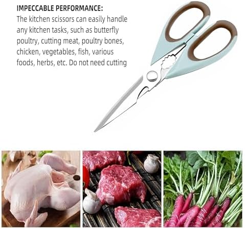 Multifunctional Stainless Steel Kitchen Scissors Set, Heavy Duty Food Scissors with Safety Cover, Sharp Utility Shears for Chicken, Meat, Vegetables, Herbs, 2 Pack