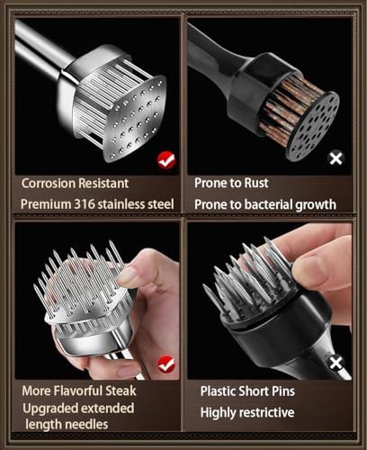 Meat Tenderizer with 24 Stainless Steel Sharp Needle, Professional Blade Mallet Heavy Duty Cooking Tool for Tenderizing Beef Turkey Chicken Steak Veal Pork Fish Christmas Cooking Set (24 Needle)