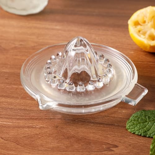 Glass Lemon Manual Juicer, for Orange, Grapefuit, Small Citrus, Extractor Manual Hand with Handle and Pour Spout, Kitchen Bar Drink Preparation Tool (1)
