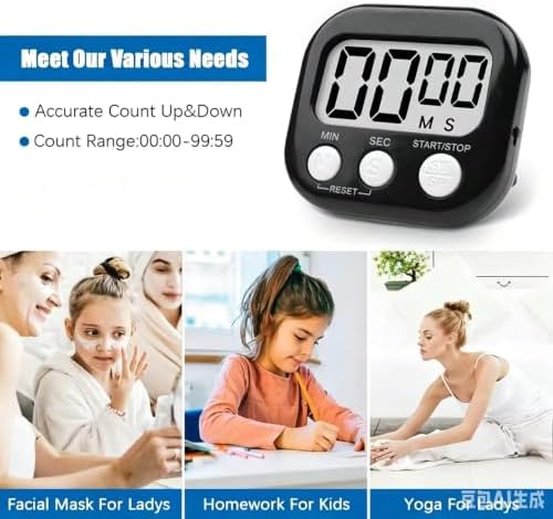 12 Pack Digital Kitchen Timer Large LCD Display Loud Alarm Strong Magnetic Stand, Minute Seconds Count Up Countdown and Simple Operation Timers for Cooking, Bathroom, Kids, Teacher, Classroom - Black