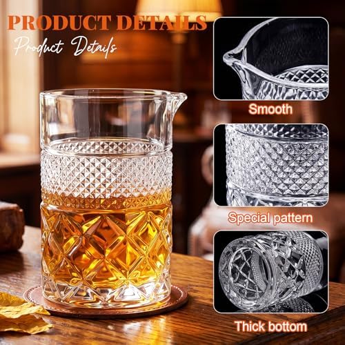 Dandat 2 Pcs 24 oz Cocktail Mixing Glass Thick Base Stirring Glass, Diamond