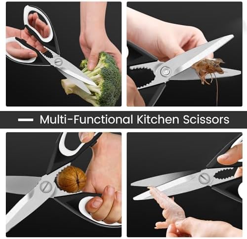 2 Pack Sharp Kitchen Scissors Set with Magnetic Holder, White
