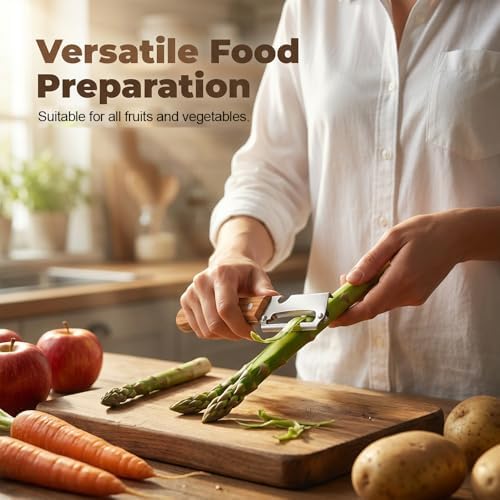 Multifunctional Vegetable Peelers for Kitchen, Sharp Stainless Steel Peeler and Bottle Opener with Wooden Handle, Vegetable & Fruit Peeler for Cucumber Potato Zucchini Orange (1PCS)