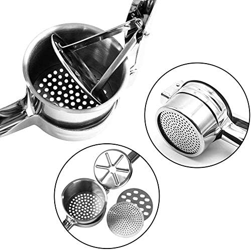 Potato Ricer Masher - Premium Stainless Steel, 3 Interchangeable Discs - Manual Potato Press, Ideal for Fruits, Vegetables, Baby Food Easy to Clean