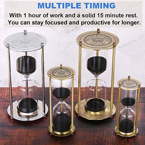SuLiao Hourglass 15 Minute Sand Timer, Vintage Brass Black Sand Clock, Metal Small Sand Watch 15 Min, Antique Reloj De Arena, Unique Hour Glass Sandglass for Home, Office, Desk Decoration