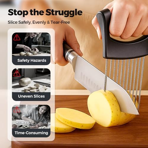 Onion Holder for Slicing, 2026 New Stainless Steel Onion Slicer Vegetable Chopper,Cutter for Meat, Onion, Potato, Tomato,Fruit,Food Slicer Assistant Tool,kitchen gadgets (Black 1PC)