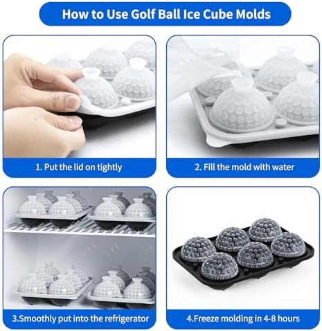 6 Chamber 2.2" 3D Golf Gifts Ice Cube Tray With Funnel,Large Round Ice Ball Maker Mold Silicone Fun Shapes Bourbon Sphere Ice Molds,For Chilling Whiskey,Cocktails,Bourbon,Brandy and Beverages