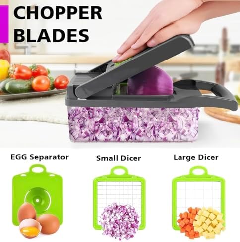 15-in-1 Multifunctional Vegetable Chopper with 8 Blades, Onion & Garlic Cutter, Slicer, Dicer, and Storage Container for Easy Food Prep