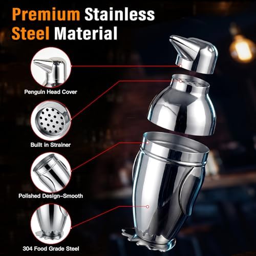 Penguin Cocktail Shaker with Strainer 17 oz