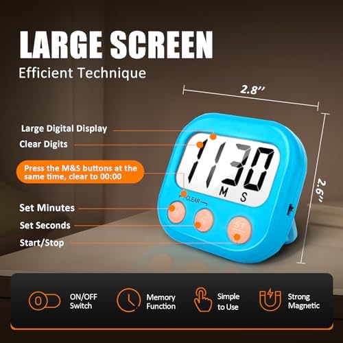 AOUCE Digital Kitchen Timers for Cooking, Timer for Kids 6 Pack Blue
