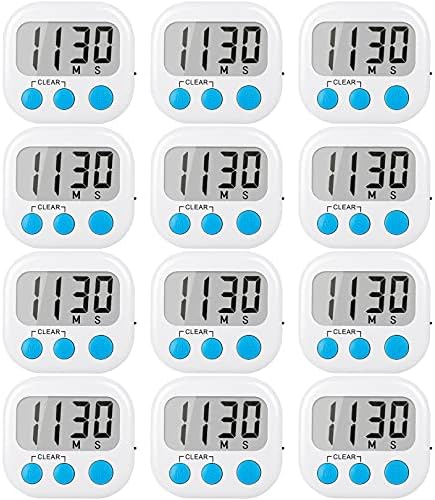 AOUCE Digital Kitchen Timers for Cooking, Timer for Kids 12 Pack White