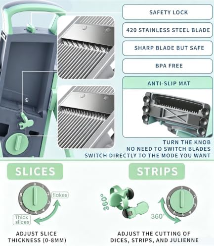 Safe Mandoline Slicer for Kitchen, Multi-Function Vegetable Chopper
