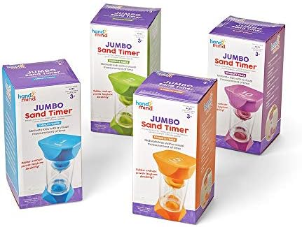 hand2mind Jumbo 1, 2, 5, and 10 Minute Sand Timer Set with Soft Rubber End Caps, Hourglass Timer, Visual Timer for Toddlers, Calm Down Corner, Time Out Timer, Large Classroom Timer (Set of 4)