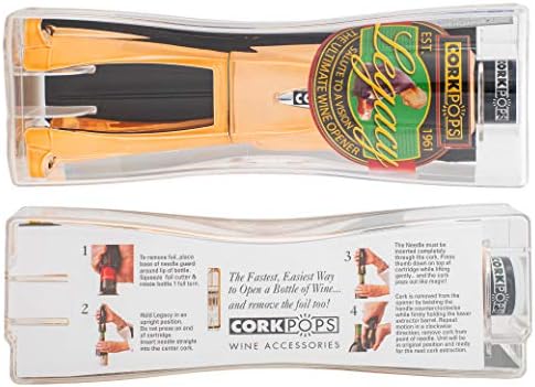 Cork Pops Legacy Wine Opener Built-in 4-Blade Foil Cutter Safe Cork Removal, Effortless Push Button Use, Needle Guard for Safety, Low-Pressure Cartridge Opens Up To 60 (Copper, With 1 Cartridge)